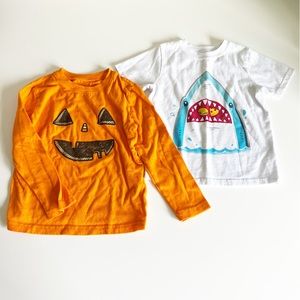 Lot of 2 Garanimals Shark SS Jumping Beans Jack O' Lantern LS T-Shirts 3T 4T